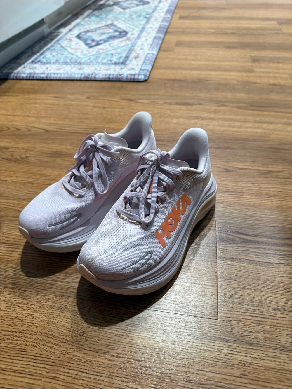 Hoka Women's Road-Ready Sneakers in Light Lilac with Coral Logo